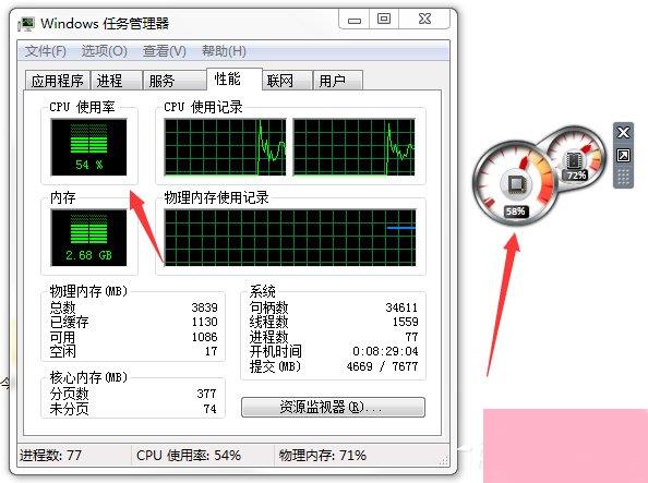 Windows7系统CPU仪表盘怎么打开？