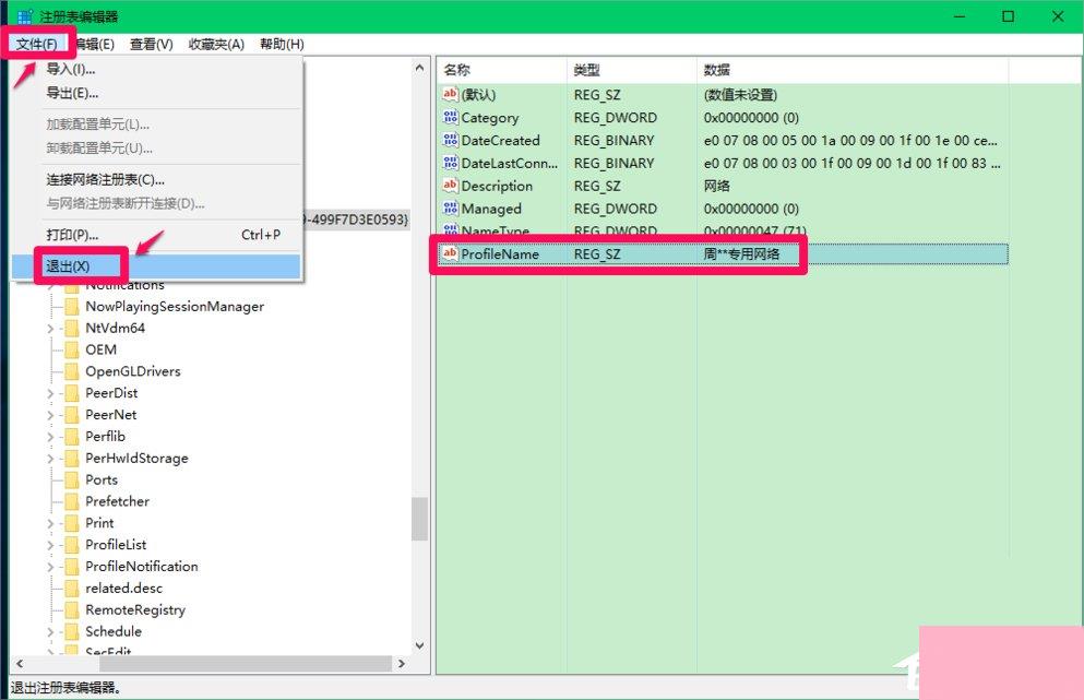 Win10修改注册表ProfileName值的方法