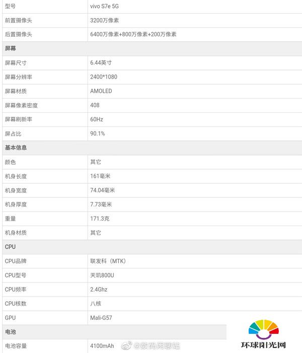 vivo S7e参数曝光